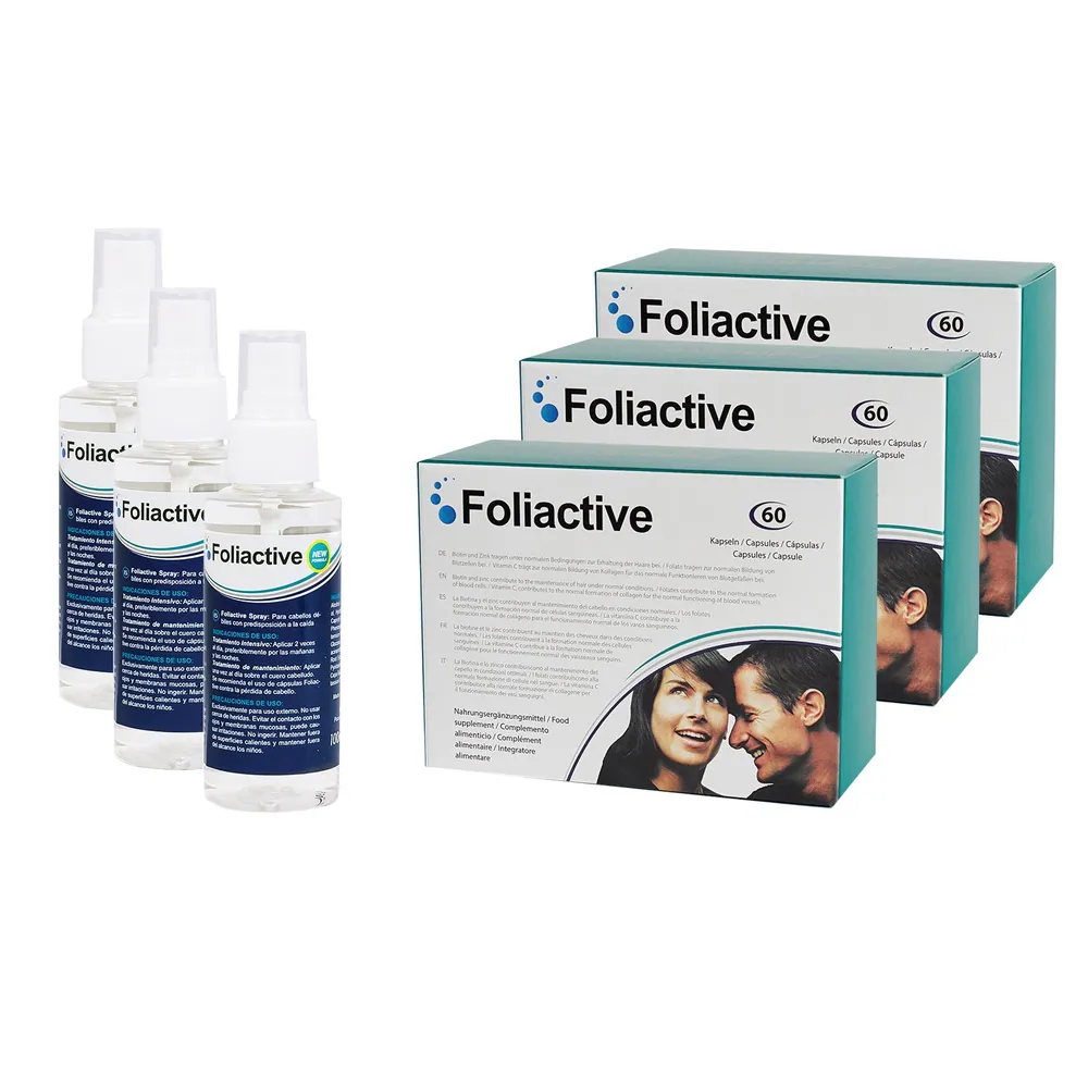3 Foliactive Capsules and 3 Foliactive Spray to prevent hair loss