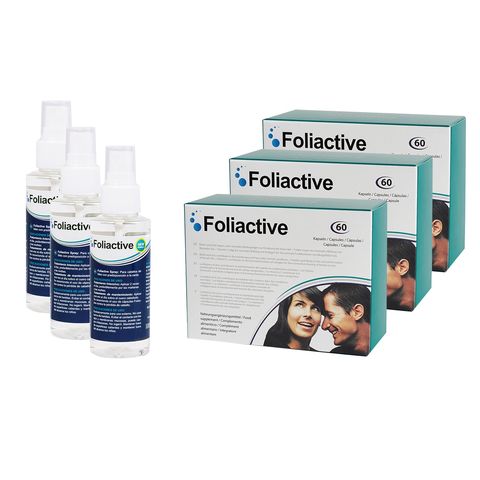 3 Foliactive Capsules and 3 Foliactive Spray to prevent hair loss