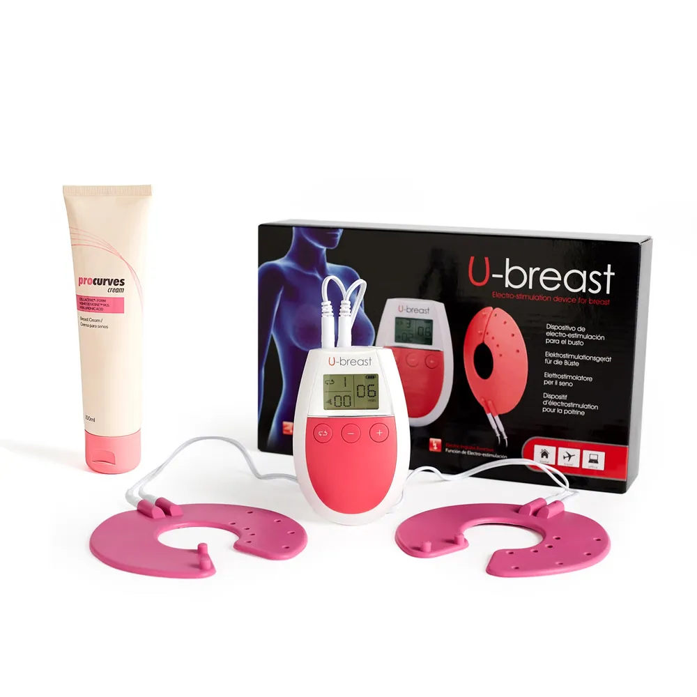 U-Breast + Procurves Plus: electrostimulation device and Procurves Plus creams for bust stimulation. 100ml